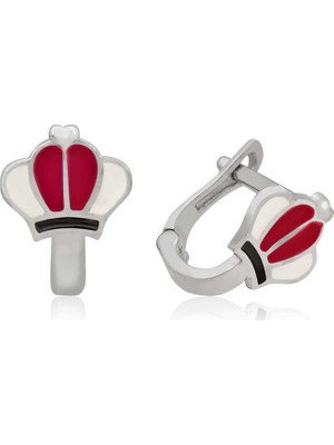 Inure Jewelry ​Gümüş Kırmızı Taç Çocuk Küpesi