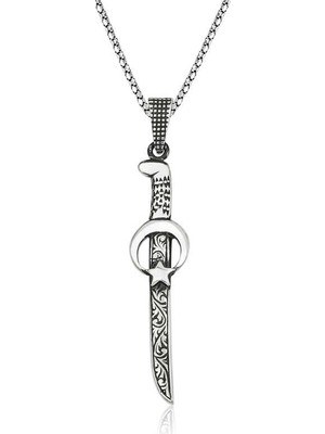 Inure Jewelry Silver Gümüş Ay Yıldız Kılıç Erkek Kolye
