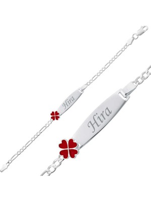 Inure Jewelry ​Gümüş Kırmızı Yonca Plaka Çocuk Bileklik