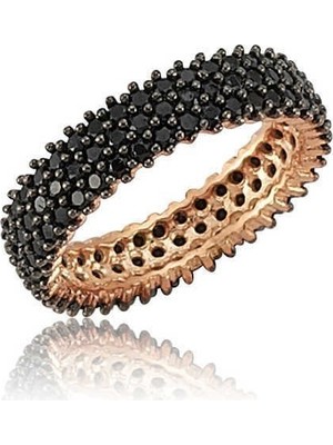 Inure Jewelry Gümüş 3 Sıra Siyah Tamtur Kadın Alyans Yüzük