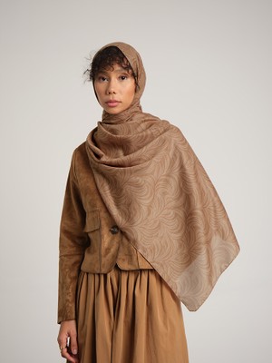 AYSHARA Rûmî Sema Monogram Desenli Çift Taraflı Şal - Açık Tarçın