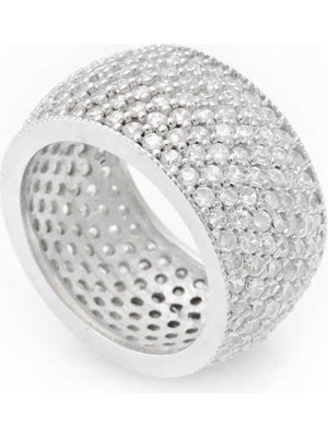 Inure Jewelry Gümüş 7 Sıra Beyaz Tamtur Kadın Alyans Yüzük