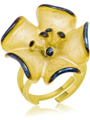 Gumush Gümüş Gold Sarı Çiçek Bayan Yüzük