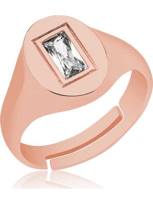 Inure Jewelry ​ Ayarlanabilir Rose Baget Taşlı Şovalye Gümüş Yüzük