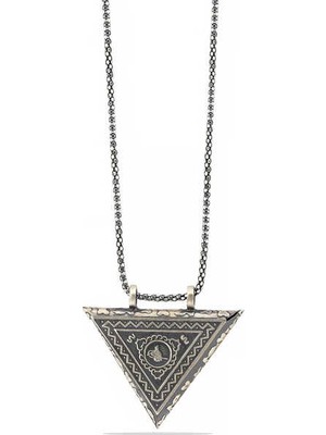 Inure Jewelry Gümüş Üçgen Içi Açılabilen Tuğra Muskalık Kolye