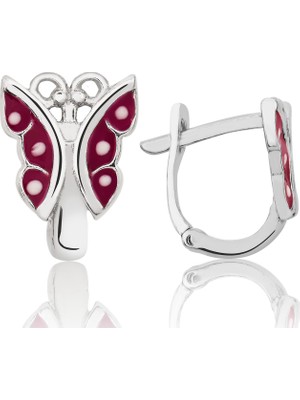 Inure Jewelry Inure Jewelry Gümüş Koyu Pembe Kelebek Küpe