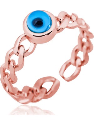 Inure Jewelry Gümüş Zincir Desenli Nazarlı Bayan Yüzük