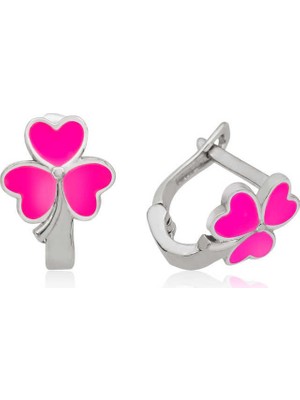 Inure Jewelry ​Gümüş Pembe Yonca Çocuk Küpesi