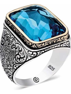 Inure Jewelry  Gümüş Turkuaz Taşlı Kare Erkek Yüzük