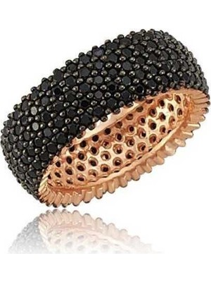 Inure Jewelry Gümüş 5 Sıra Siyah Tamtur Kadın Alyans Yüzük
