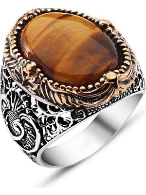 Inure Jewelry Gümüş Kaplan Gözü Taşlı Erkek Yüzük