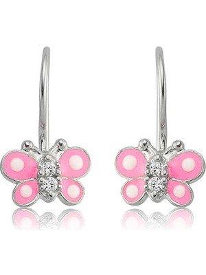 Inure Jewelry Gümüş Sallantılı Pembe Kelebek Çocuk Küpesi