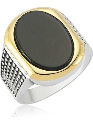 Inure Jewelry Gümüş Siyah Taşlı Erkek Yüzük