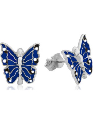 Inure Jewelry Gümüş Lacivert Kelebek Çocuk Küpesi