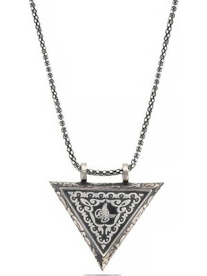 Inure Jewelry Gümüş Üçgen Içi Açılabilen Tuğra Muskalık Kolye