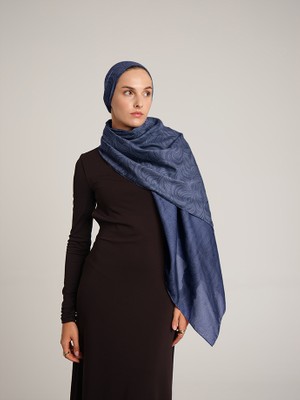 AYSHARA Rûmî Sema Monogram Desenli Çift Taraflı Şal - Indigo Mavi
