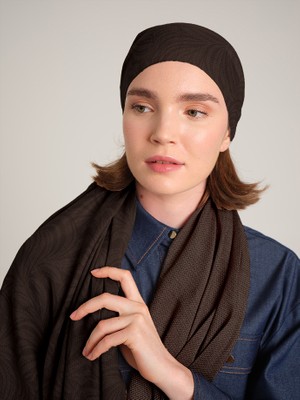 AYSHARA Rûmî Sema Monogram Desenli Çift Taraflı Şal - Çikolata Kahve