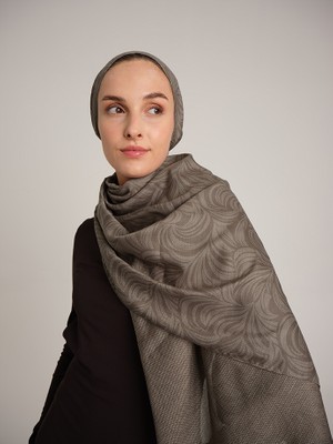 AYSHARA Rûmî Sema Monogram Desenli Çift Taraflı Şal - Vizon Kahve
