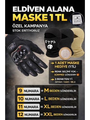 Akgüneş Motogaraj Biker Tam Parmak Korumalı Nefes Alabilen Telefon Uyumlu Motosiklet Eldiveni Pro XL (CE EN 13594:2015 Sertifikalı) + Single Sword Army Termal Kar Maskesi 1 TL Kampanya