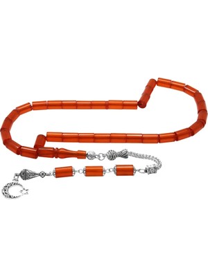 Tesbihane Kararmaz Metal Püsküllü Kesme Kesim Kırmızı Ateş Kehribar Tesbih