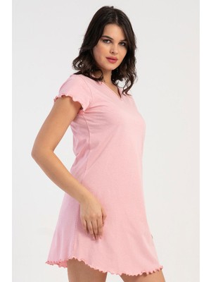 Vienetta Kadın V Yaka Kısa Kol Pembe Gecelik C3T0N0215