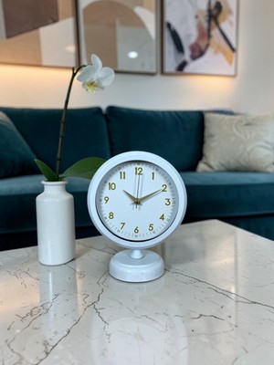 Toyigoo Beyaz 25 x 20 cm Metal Gold Detaylı Masa Saati TYGRSYT9573