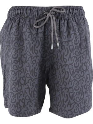 Lugmo Erkek Deniz Şortu Cepli Pamuklu Polyester Su Yitici Tahriş Etmeyen Astar Desenli Antrasit BS-233