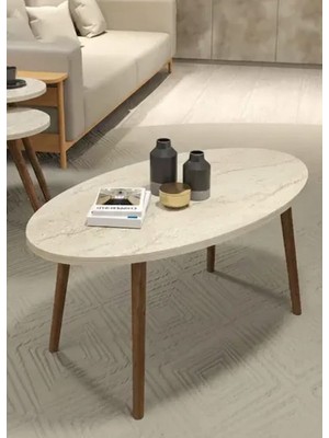 Savita Home Ahşap Orta Sehpa Elips - 90X50X42 cm
