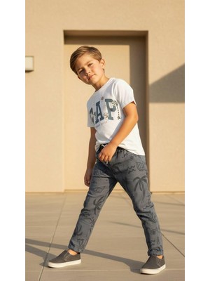 BeU Kids 2'li Takım Kısa Kollu %100 Pamuk Tişört Beli Lastikli Müslin Eşofman Altı Erkek Çocuk