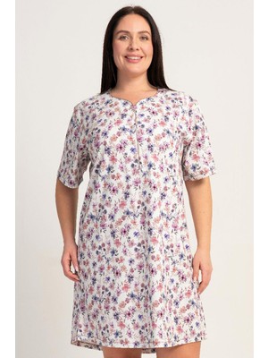 Vienetta Kadın Büyük Beden Kısa Kol Yarım Düğmeli Ekru Gecelik C2T2N0115