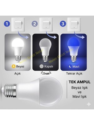 Neler Geldi Neler Çocuk Odası Gece Lambası Akıllı Gece Lambalı LED Ampul 11W Beyaz + 2W Mavi | Tasarruflu Çift Mod
