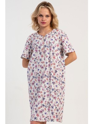 Vienetta Kadın Kısa Kol Yarım Düğmeli Ekru Gecelik C3T2N0115