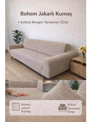 Faiend Bohem Desen 3 Kişilik Gri Kanepe Örtüsü | Lastikli Koltuk Örtüsü |çekyat Örtüsü| Koltuk Kılıfı