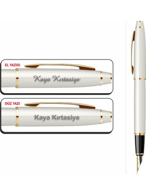 Isminize Özel Scrikss 35 Beyaz Altın Tükenmez Kalem & Dolma Kalem Seti