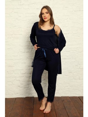 Morvarid Sabahlıklı Dantel Detaylı Pegasus Kadın Pijama Takımı-Çeyizlik Takım- Geniş Beden Aralığı