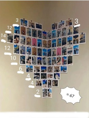 Photonom 67 Adet Intax Polaraid Fotoğraf | Kalp Şeklinde Duvar Tasarımı