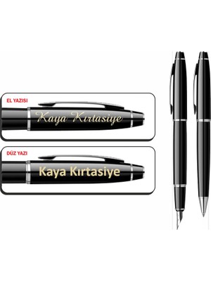 Isminize Özel Scrikss 35C Siyah Krom Dolma Kalem & Tükenmez Kalem Seti