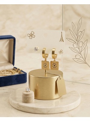 Bakır Köy Paslanmaz Çelik Şans ve Nazar Temalı Gold Küpe