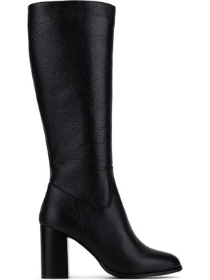 Tamer Tanca Kadın Deri Klasik Çizme Siyah Topuklu Şık Tasarım 33 10955 Bn Czm SK22/23