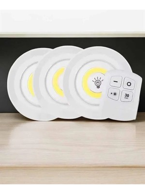 Uslucan Alışveriş Spot Lamba LED Işık 3'lü Uzaktan Kumandalı Pilli Yapışkanlı Kablosuz