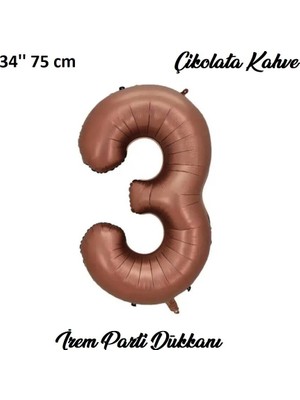 İrem Parti Dükkanı Retro Çikolata Kahve, Kahverengi 3 Yaş Rakam Balon 74 cm 34 Inç