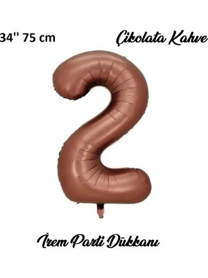 İrem Parti Dükkanı Retro Çikolata Kahve, Kahverengi 2 Yaş Rakam Balon 74 cm 34 Inç