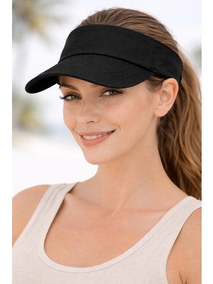 Siyah Unisex Uv Korumalı Tenis Şapkası – Ayarlanabilir Cırt Cırtlı