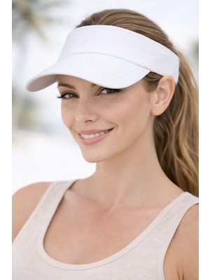 Unisex Beyaz Uv Korumalı Tenis Şapkası – Ayarlanabilir Cırt Cırtlı