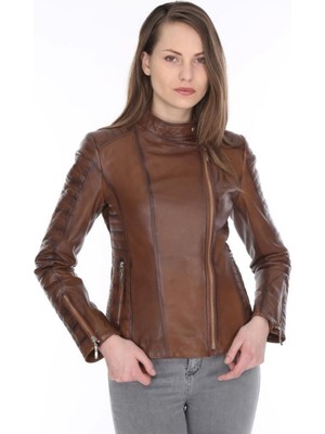 Hakiki Deri Kahverengi Parkson Kadın Ceket