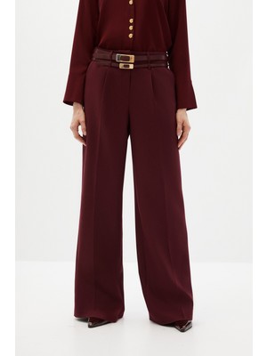 SHN Bordo Çift Kemerli Pantolon