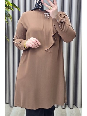 Elmas Tesettür Kadın Tesettür Giyim Büyük Beden Taşlı Fular Krep Abiye Tunik