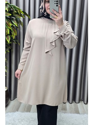 Elmas Tesettür Kadın Tesettür Giyim Büyük Beden Taşlı Fular Krep Abiye Tunik