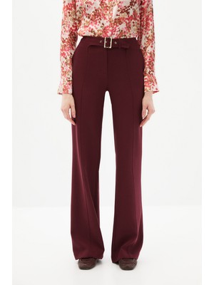 SHN Bordo Dikişli Tokalı Pantolon