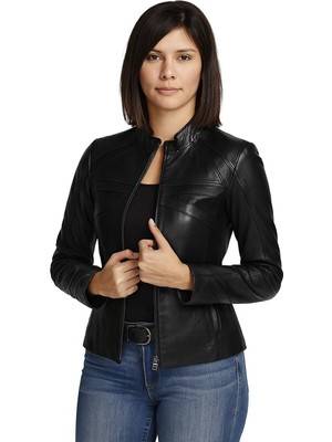 Kadın Siyah Deri Ceket 057